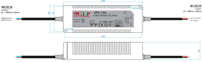 Rysunek techniczny zasilacza GPV-150-12N